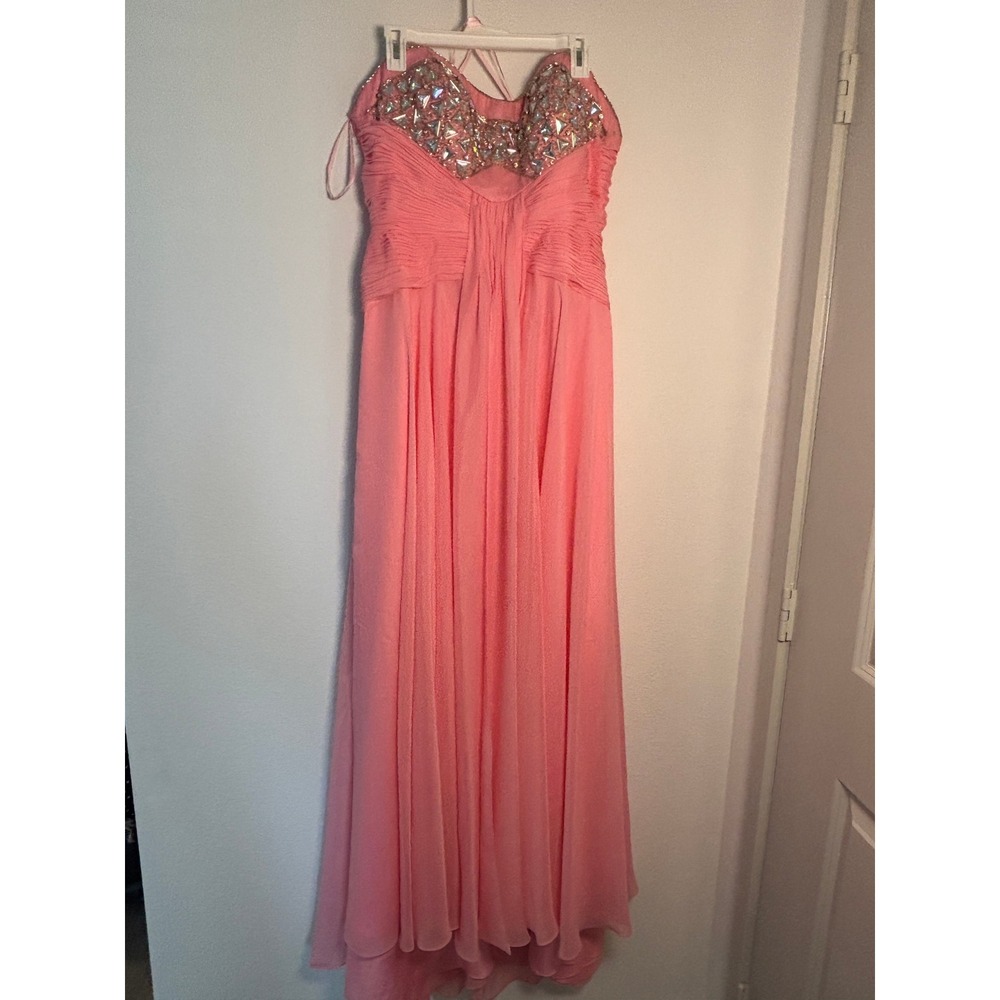Mori Lee Pink Chiffon Beaded Prom Gown Cutout Back Formal Dress 17/18